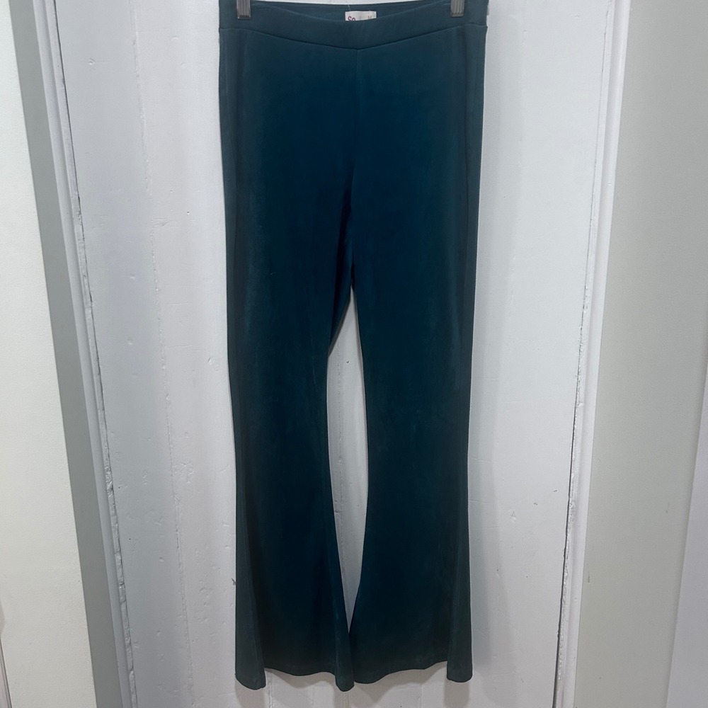 So Faux Suede Flare Pants Teal Green High Waisted Bell Bottoms Medium retro cozy